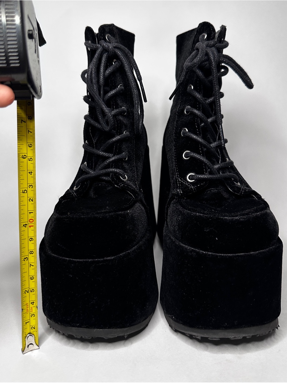 Demonia Camel-203 Black Velvet Platform Ankle Boots Goth Women’s Size 6 - Picture 3 of 7